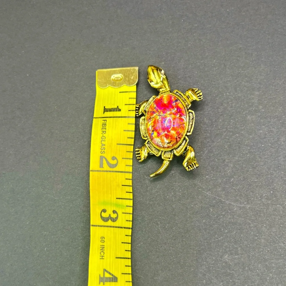 Vintage Turtle Gold Pink Red Turtle Brooch Pin